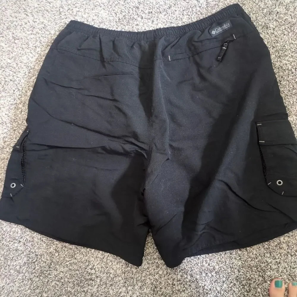 Columbia Swim Trunks Mens XL Black Water Short Cargo Pockets Drawstring